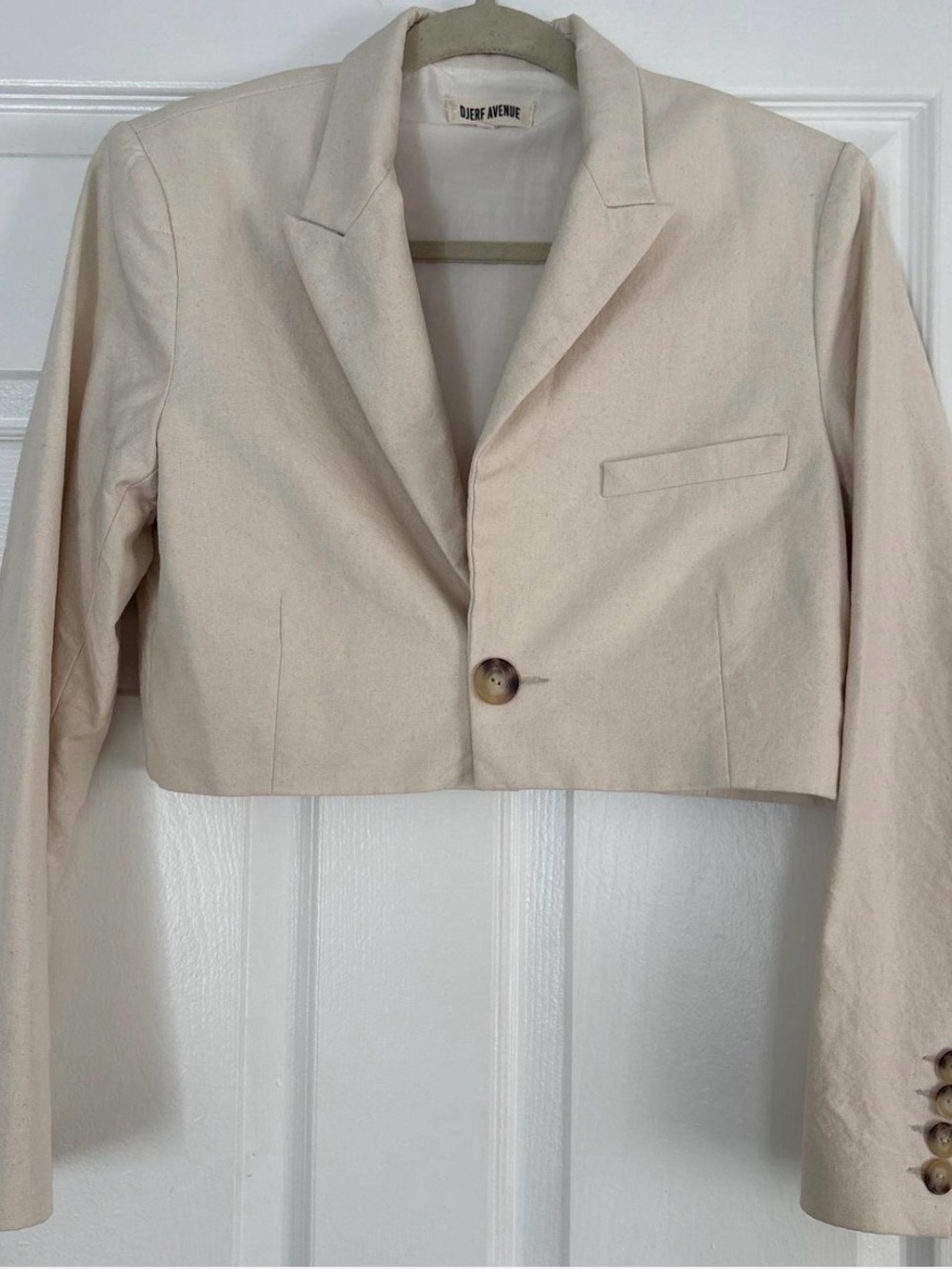 Djerf Avenue Cream Cropped Blazer Jacket